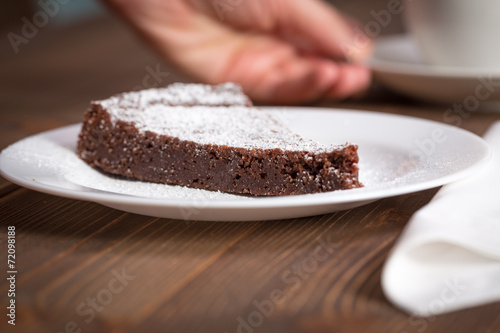 Chocolate Cake Slice on white dish