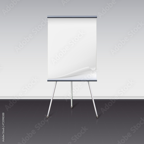 Board for presentations with sheet of paper stand about wall