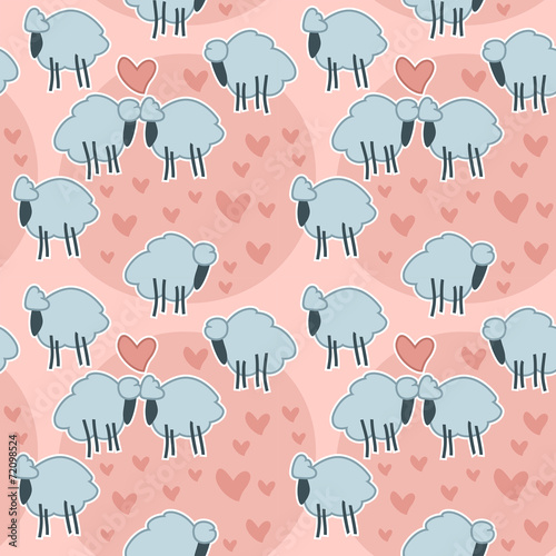 Sheep grazing on the meadow pink pattern
