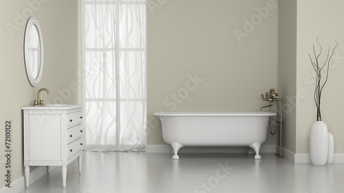 Interior of classic bathroom with white walls