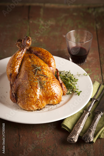 Grilled turkey wooden background for christmas and thanks giving