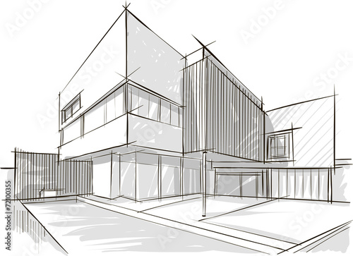 Architecture sketch of building photo