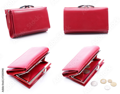 Women's red leather wallet ...