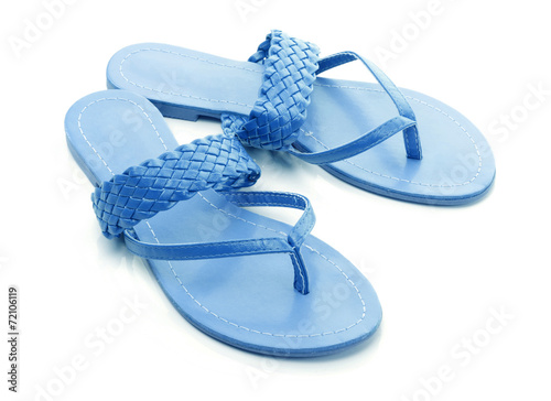 Blue flip flops on a white backgrond