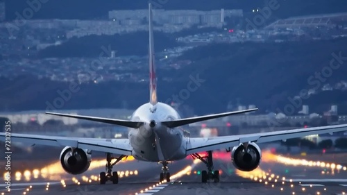 飛行機　離陸するジェット機 薄暮 photo