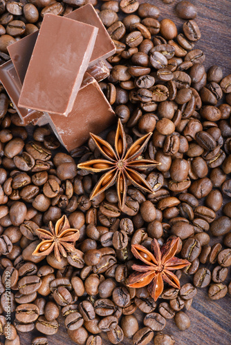 The chocolate, coffee beans and anise