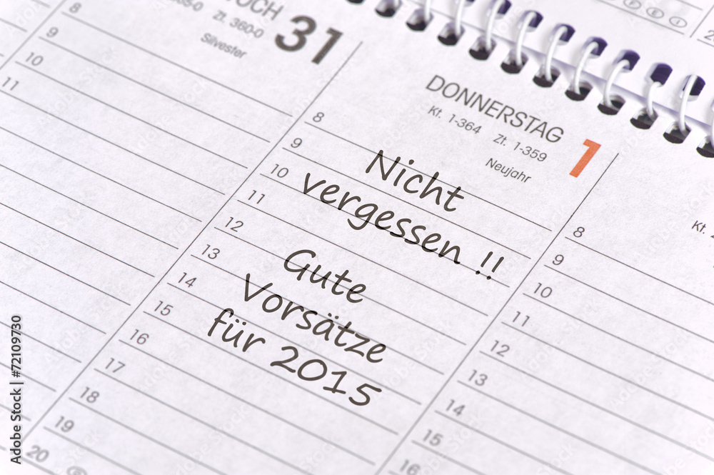 Gute Vorsätze für Neujahr 2015 im Kalender Gute Vorsätze für Neujahr 2015 im Kalender