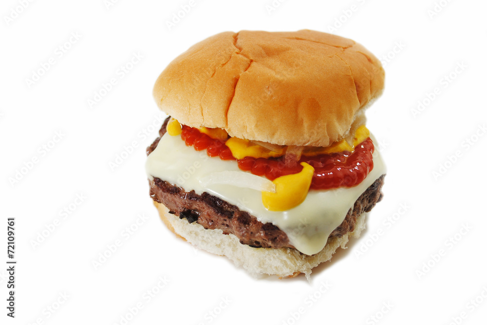 Delicious Beef Burger with Cheese and Condiments Delicious Beef Burger with Cheese and Condiments