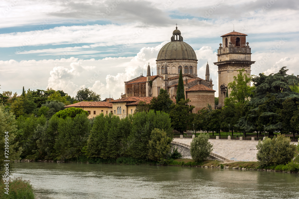 Church San Giorgio by the Adige river, Verona Italy