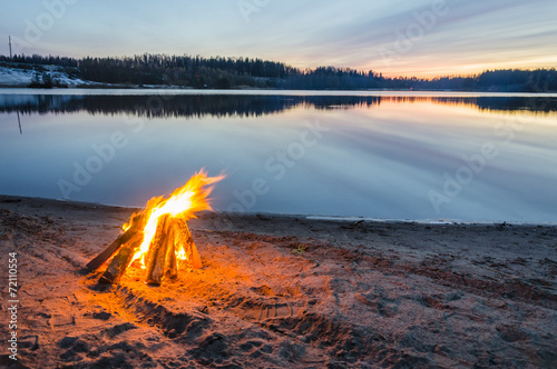 Bonfire on the beach sand