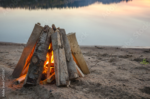 Bonfire on the beach sand