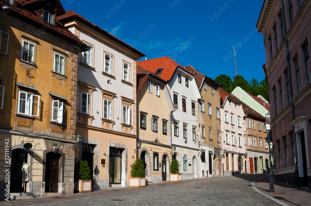 Houses in the old city center of Ljubljana, Slovenia