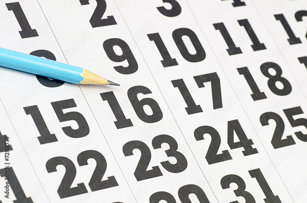 calendar page and pencil