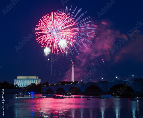 Fireworks over Monuments in Washington, DC photo