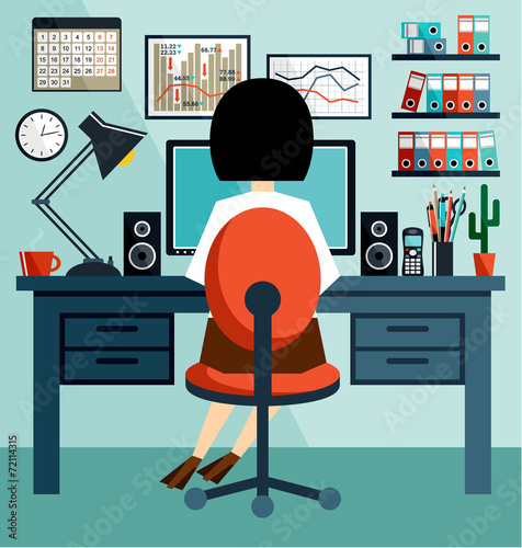 Office life. Business Woman in the style flat design