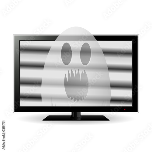 Ghost on lcd tv screen, vector illustration.