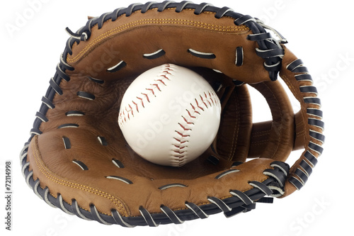 Baseball and mitt isolated on white background