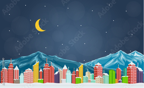 City with mountain at night