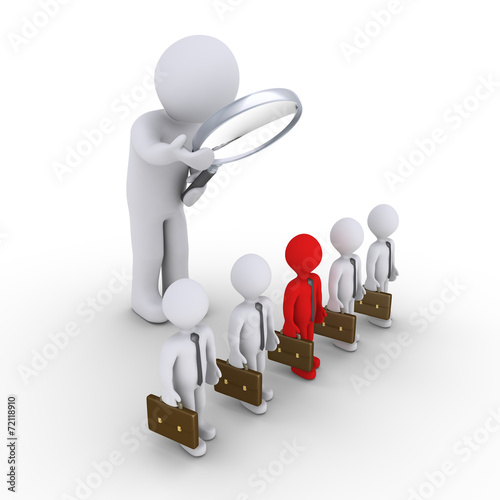 Person examining businessmen and one is different