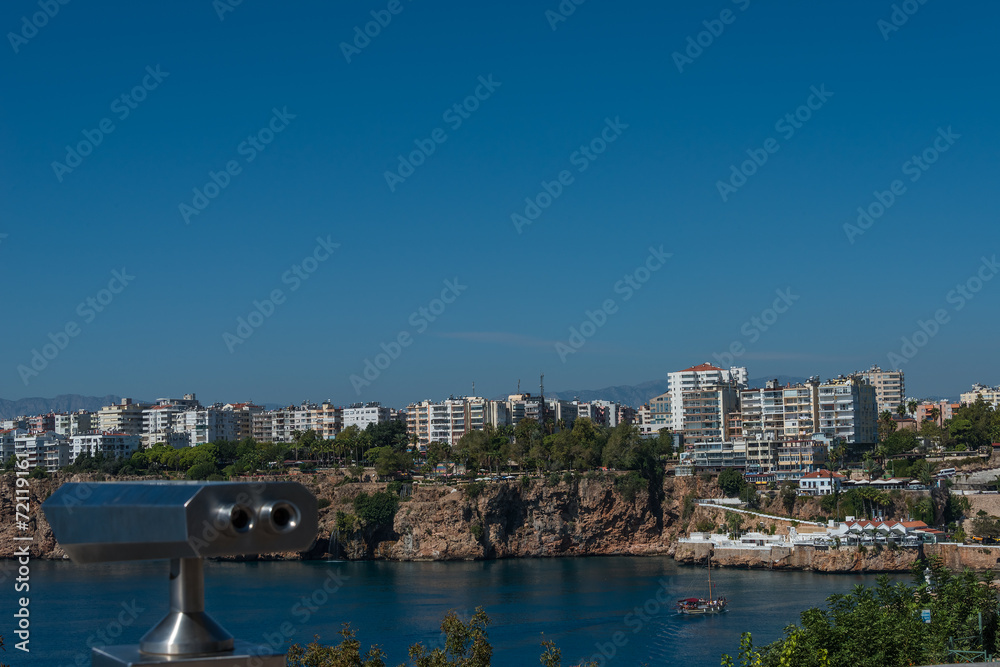 View of Antalya, Mediterranean sea and sightseeing telescope, Tu