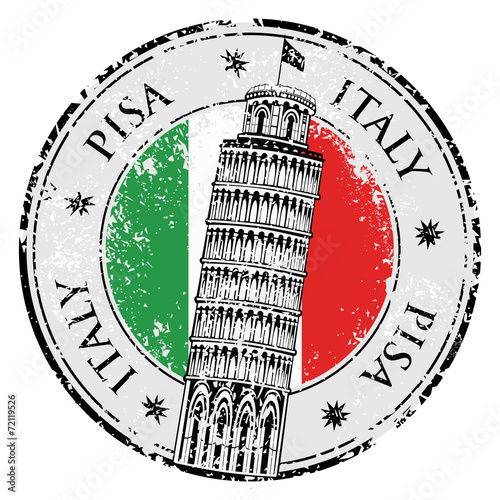 Stamp Pisa tower in Italy, vector