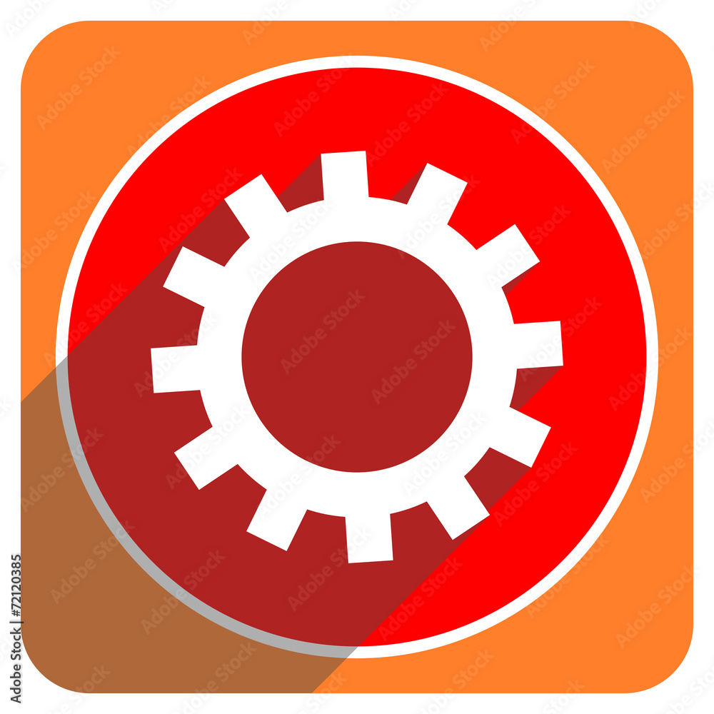 gears red flat icon isolated