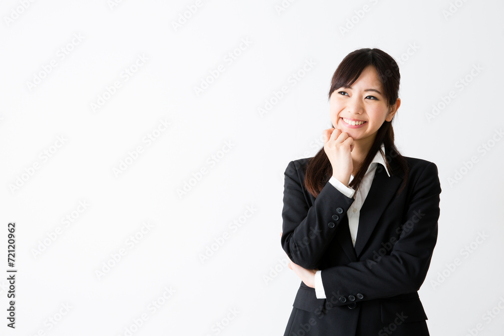 asian businesswoman thinking on white background asian businesswoman thinking on white background