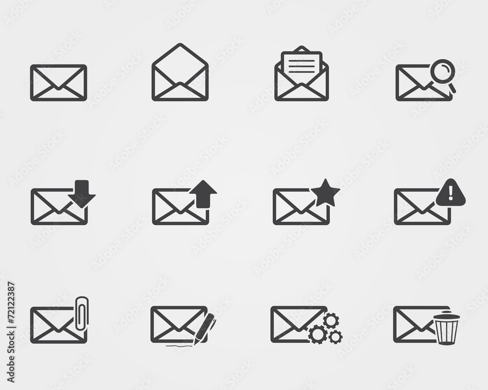 Flat black Email icons set Flat black Email icons set