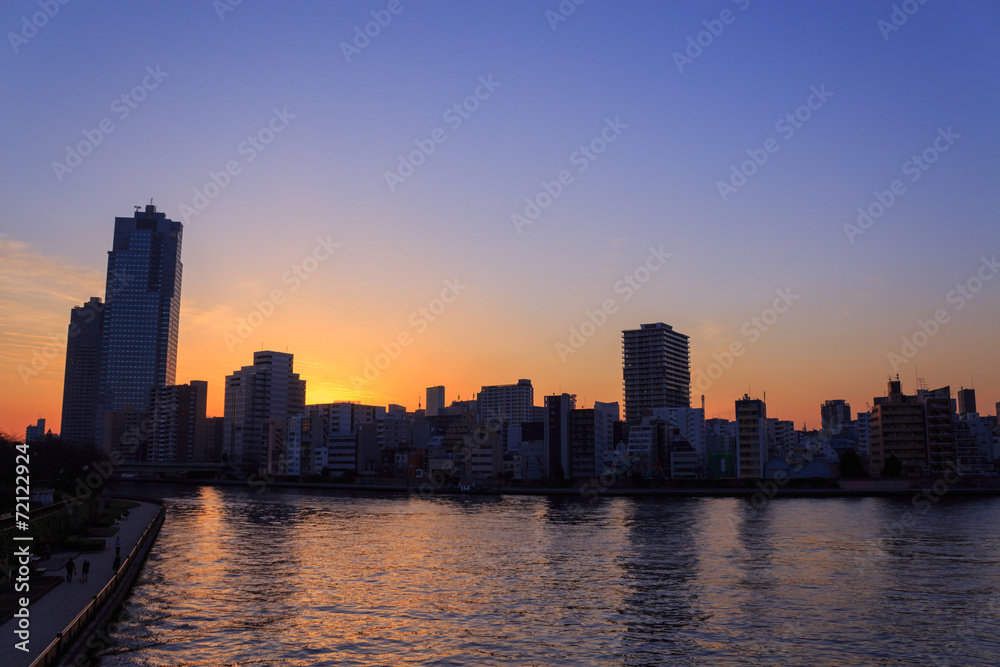 Skyscraper in Tokyo at dusk Skyscraper in Tokyo at dusk