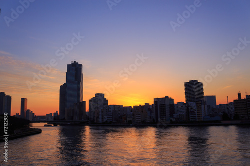 Skyscraper in Tokyo at dusk