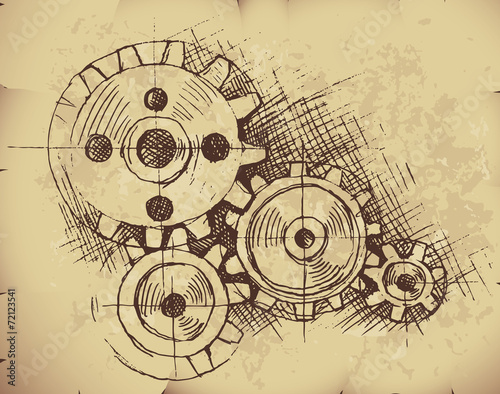 Vector gears on old paper