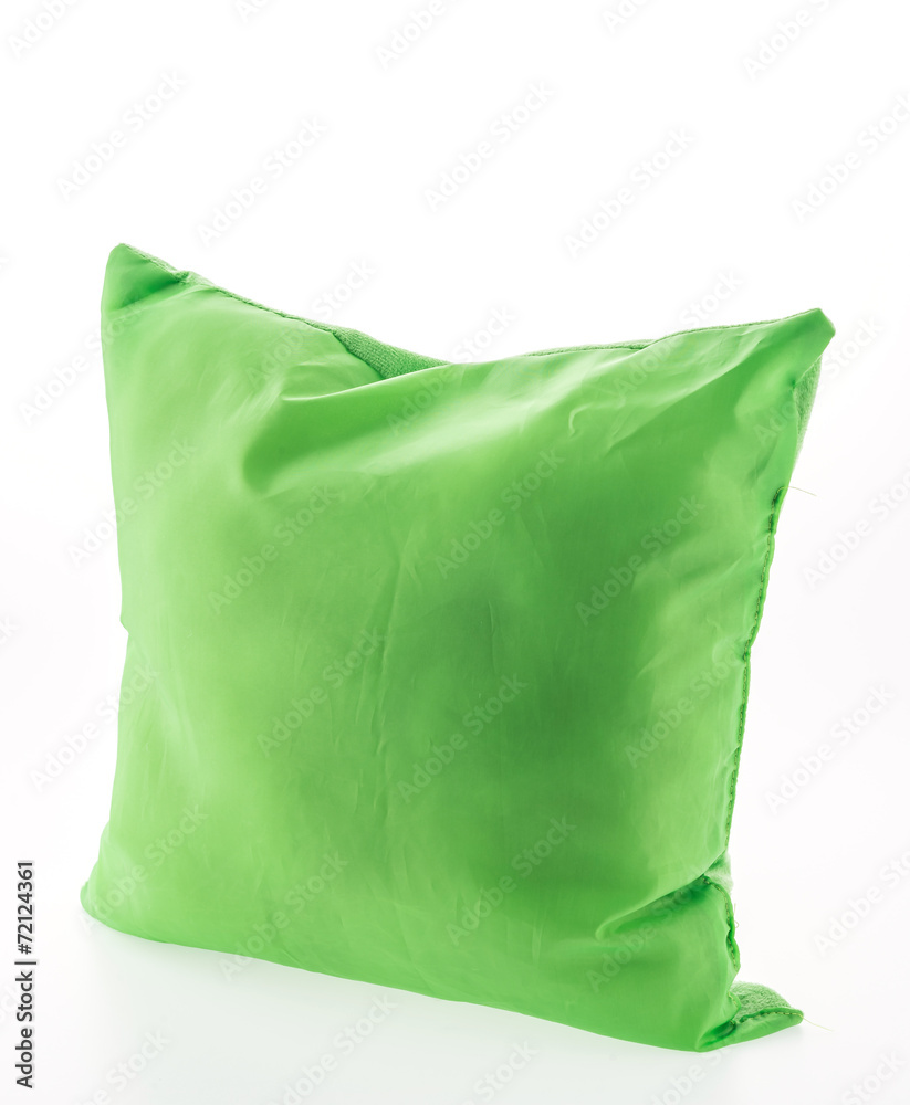 Green pillow isolated on white background