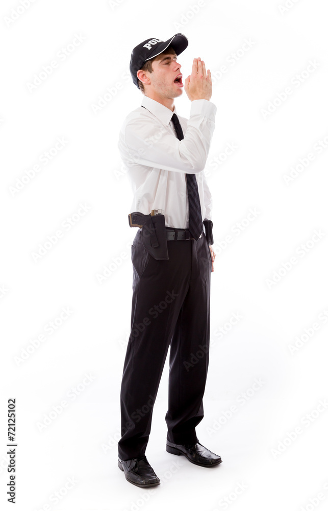 model isolated on plain background calling shouting model isolated on plain background calling shouting