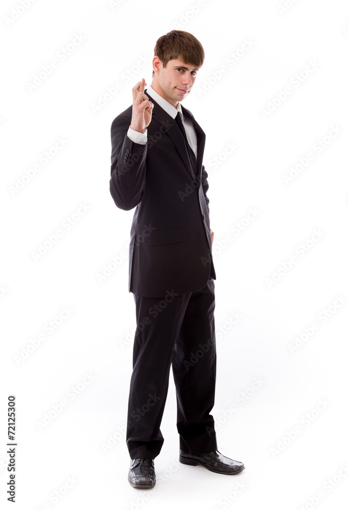 model isolated with fingers crossed for luck model isolated with fingers crossed for luck