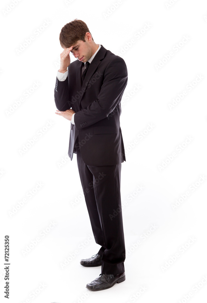 model isolated on plain background confused headache model isolated on plain background confused headache