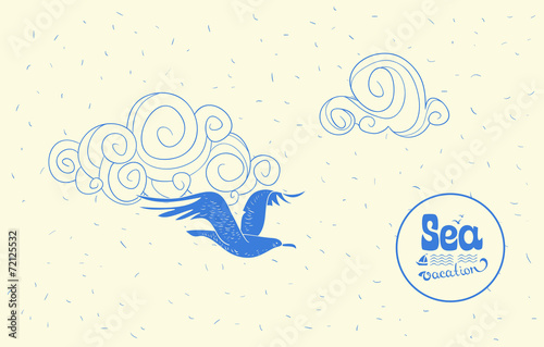 llustration. gull in clouds
