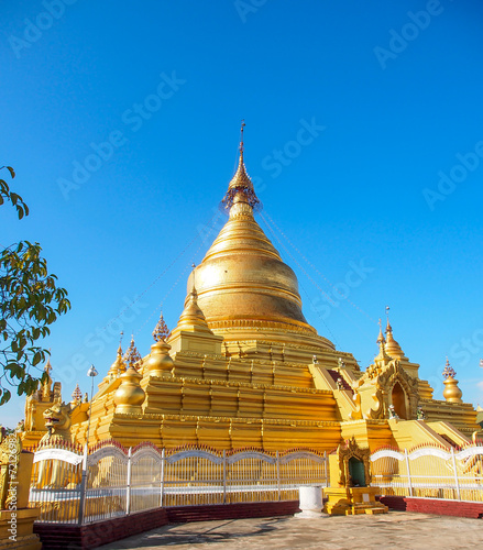 Shwezigon pagoda in Mandalay with blue sky, Myanmar