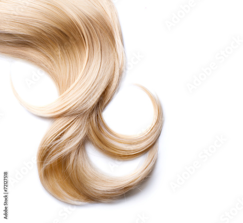 Fotografia Blond hair isolated on white. Blonde lock closeup