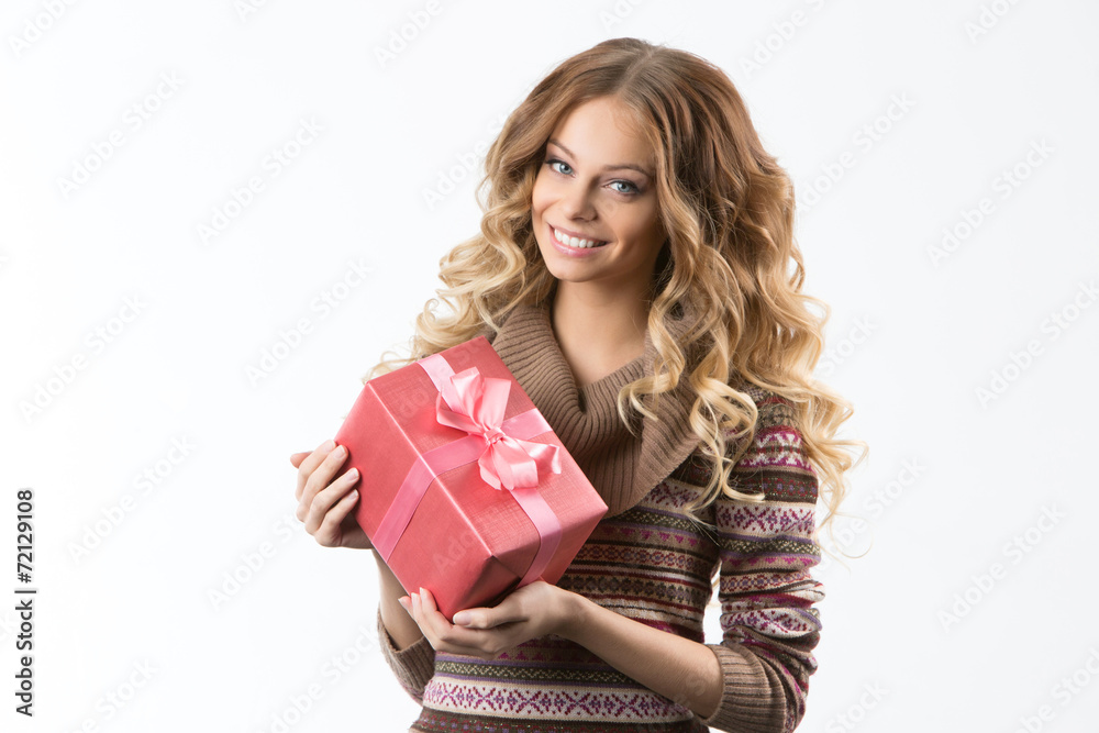 Portrait of beautiful smiling girl with gifts Portrait of beautiful smiling girl with gifts