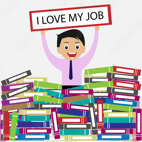 Happy businessman present I love my job concept