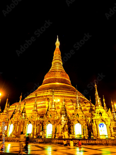 the pagoda Shwedagon of Myanmar at night  Yangon  Myanmar