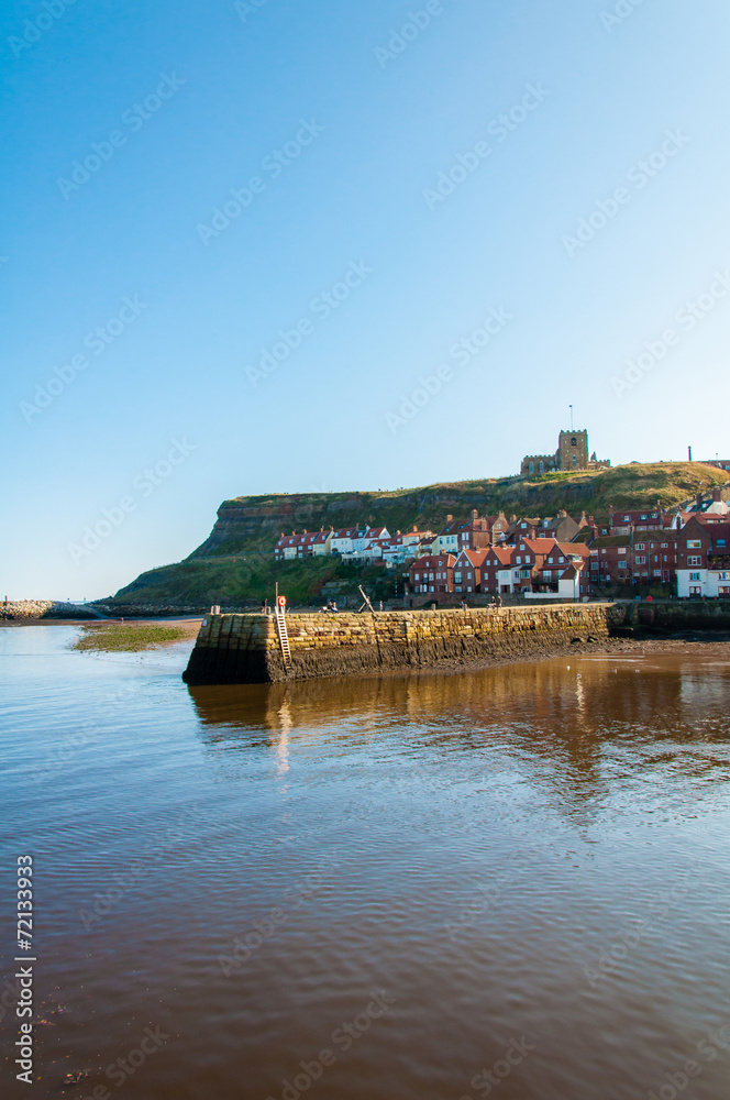 Scenic view of Whitby city and abbey in North Yorkshire, UK