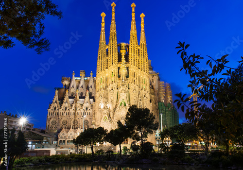 Night view of Sagrada Familia in Barcelona. Spain