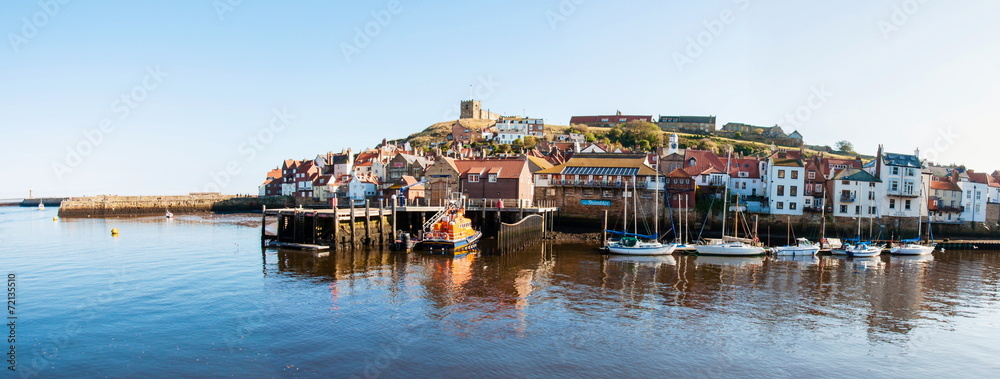 Scenic view of Whitby city and abbey in North Yorkshire, UK