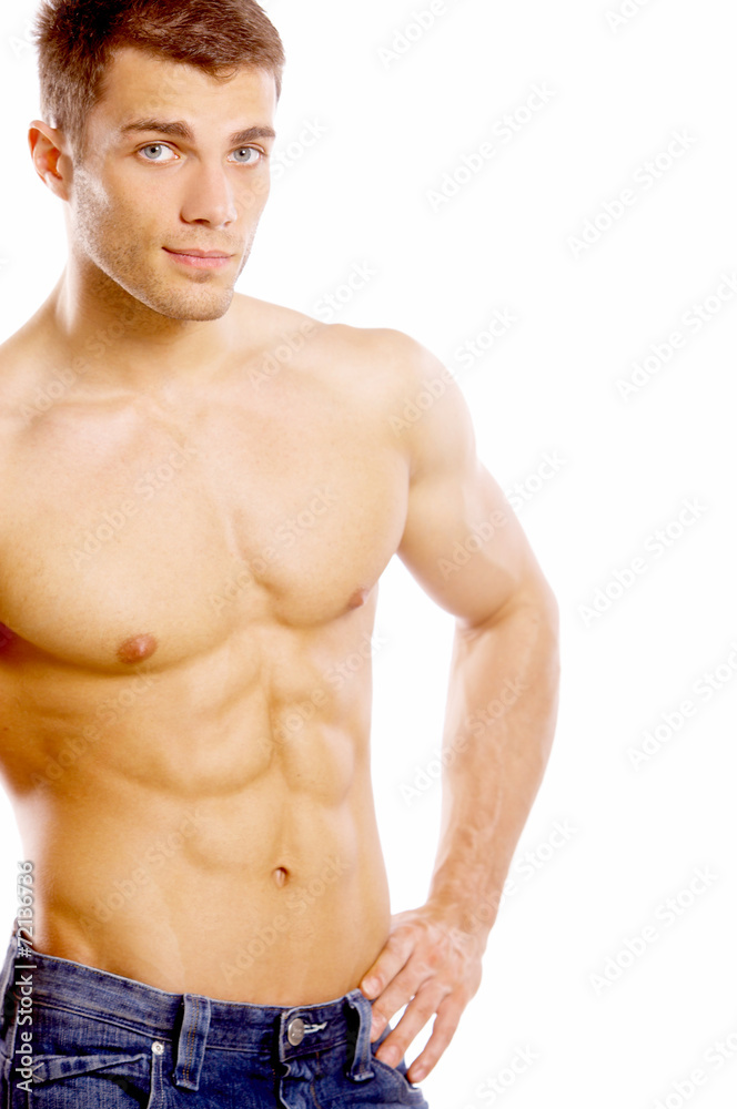 Handsome shirtless young man