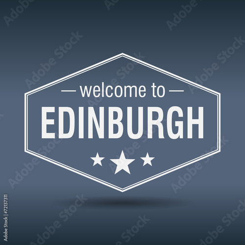 welcome to Edinburgh hexagonal white vintage label