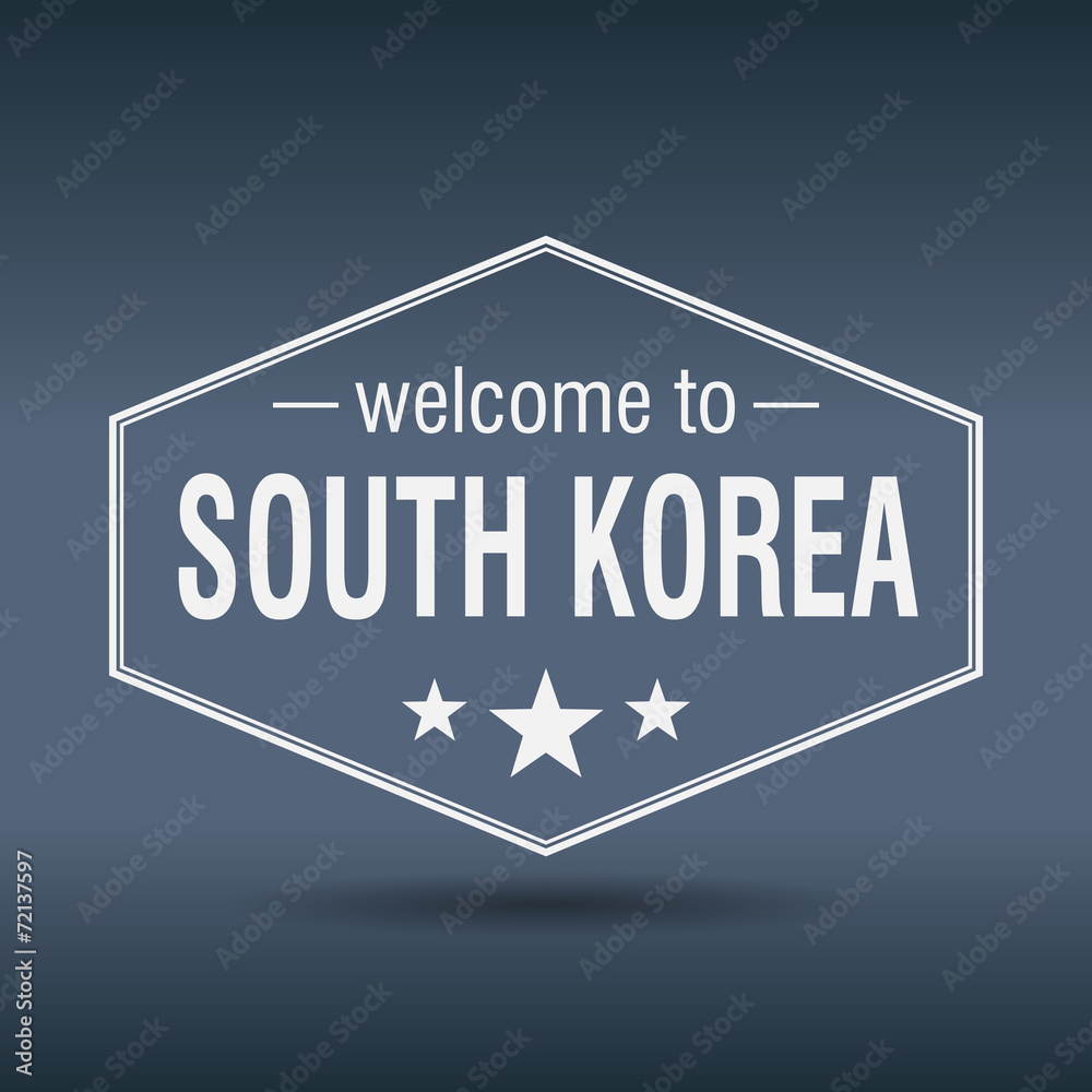 welcome to South Korea hexagonal white vintage label