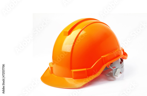 Orange safety helmet isolated on white background, hard hat on w