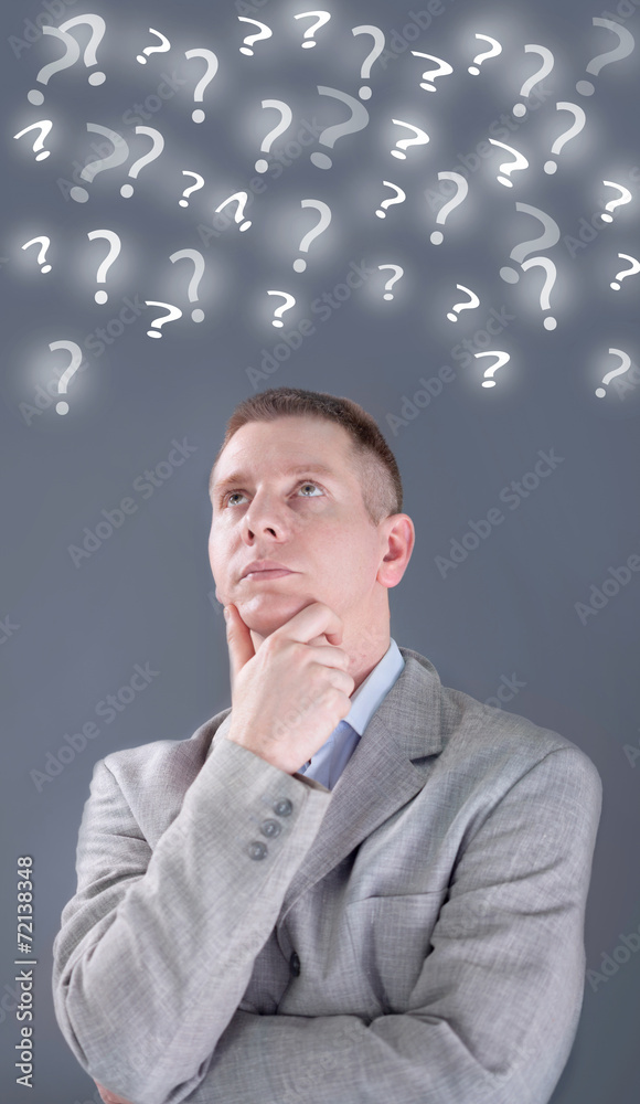 businessman thinking and question mark background businessman thinking and question mark background