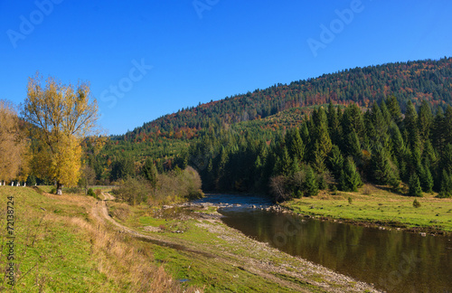 Autumn landscape in Carpathian mountains in Ukraine